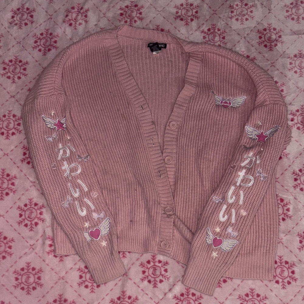 Hot Topic Pink Winged Heart Cardigan